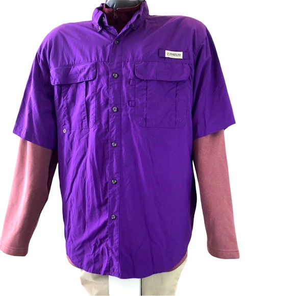 Magellan Outdoor Purple XL short sleeve 2 pocket - Picture 1 of 7